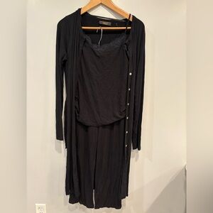 Triumph 3 Piece Black Long Sleeve Robe with Lace-Trim Camisole and pants Pajamas